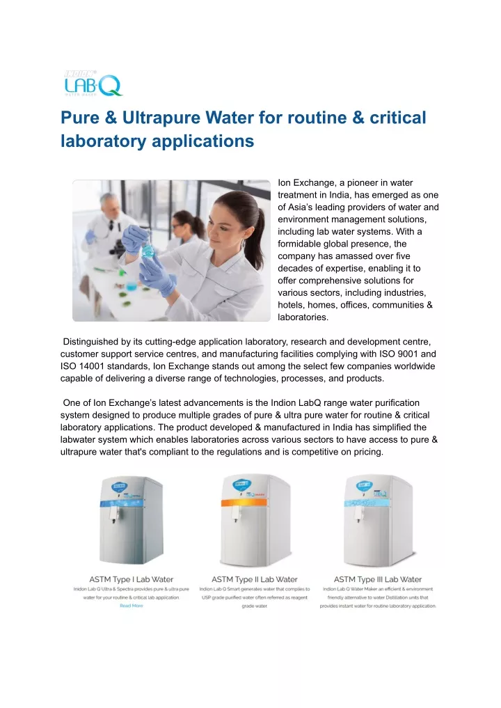 pure ultrapure water for routine critical