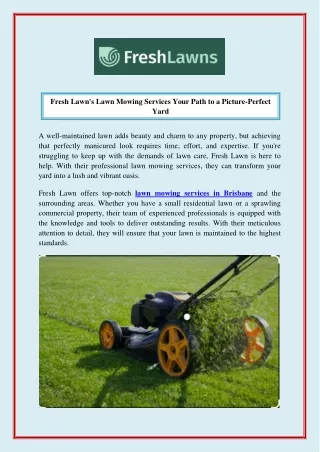 Fresh Lawn's Lawn Mowing Services Your Path to a Picture-Perfect Yard
