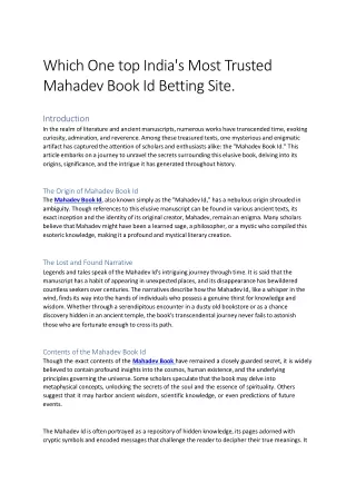Which One Top India's Most Trusted Mahadev Boo Id Betting Site.