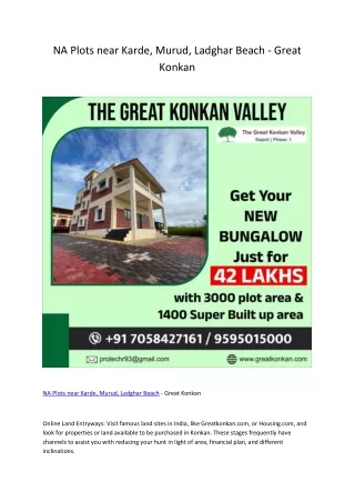 NA Plots near Karde, Murud, Ladghar Beach - Great Konkan