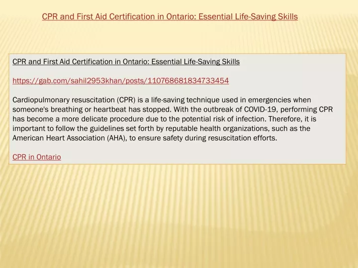 cpr and first aid certification in ontario essential life saving skills