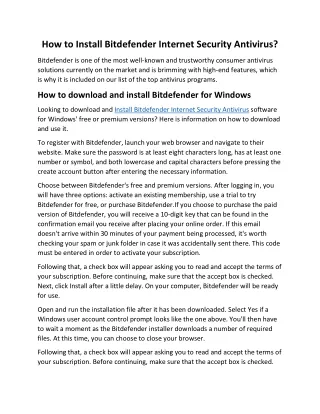 how to install bitdefender internet security