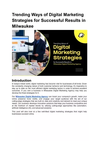 Trending Ways of Digital Marketing Strategies for Successful Results in Milwaukee