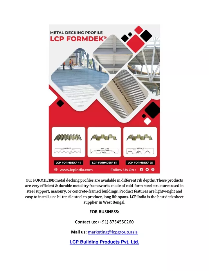 our formdek metal decking profiles are available