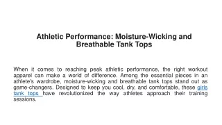 Athletic Performance Moisture-Wicking and Breathable Tank Tops