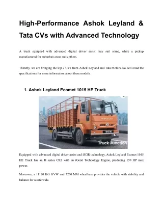 High-Performance Ashok Leyland & Tata CVs with Advanced Technology