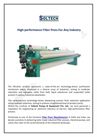 High-performance Filter Press For Any Industry