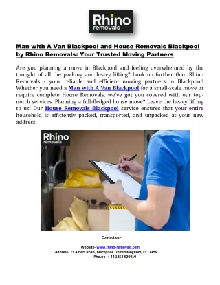 Man with A Van Blackpool and House Removals Blackpool by Rhino Removals