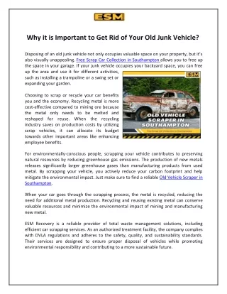 Why it is Important to Get Rid of Your Old Junk Vehicle?