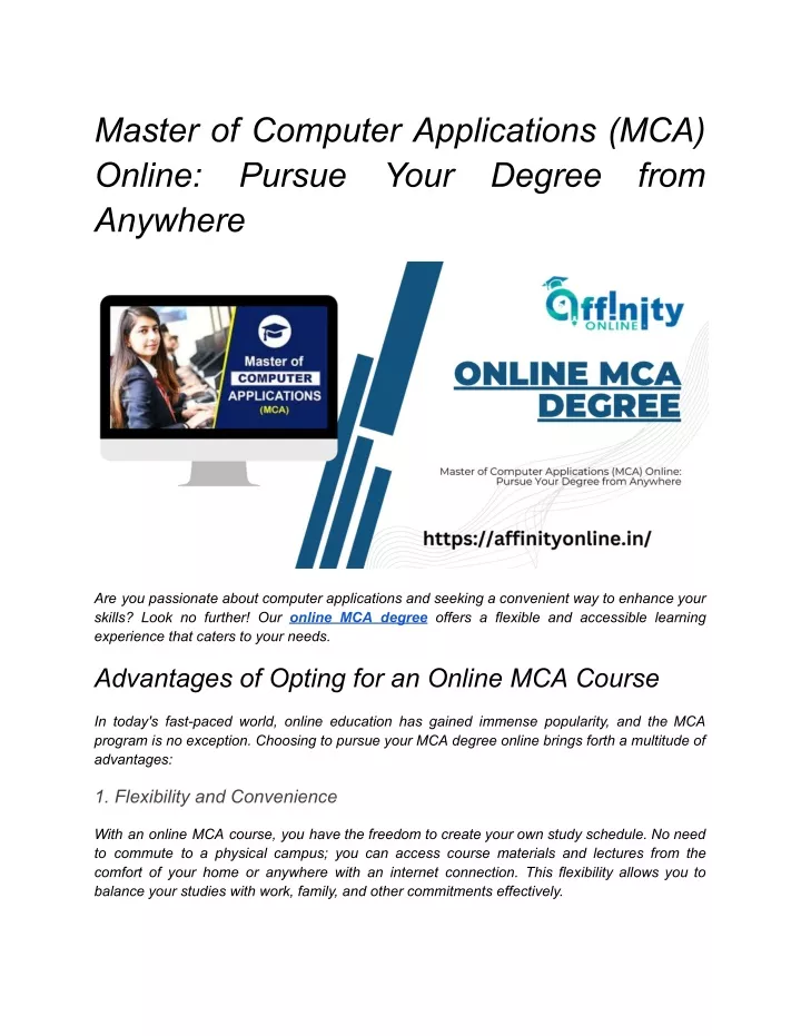 master of computer applications mca online pursue