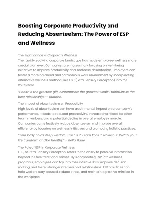 Boosting Corporate Productivity and Reducing Absenteeism