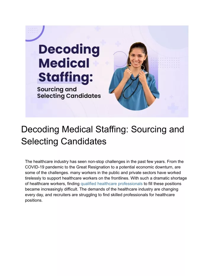 decoding medical staffing sourcing and selecting