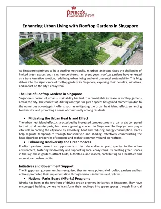Prince’s Landscape Ptd Ltd- Enhancing Urban Living with Rooftop Gardens in Singapore