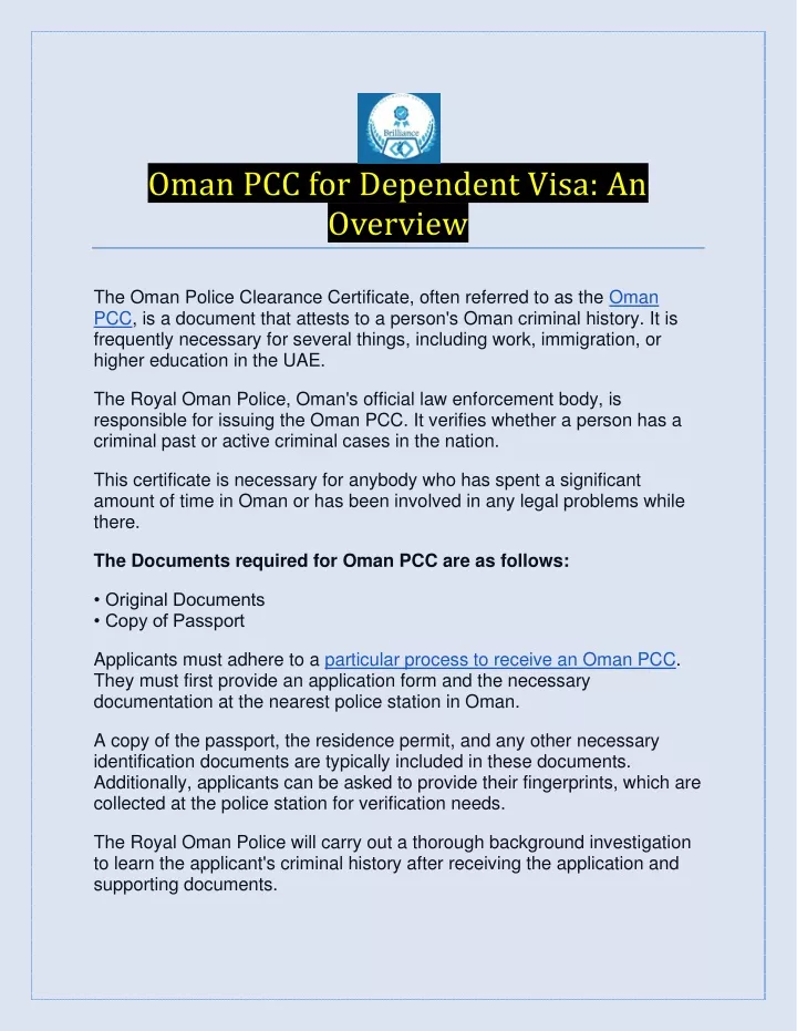 oman pcc for dependent visa an overview