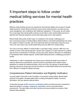 5 Important steps to follow under medical billing services for mental health practices
