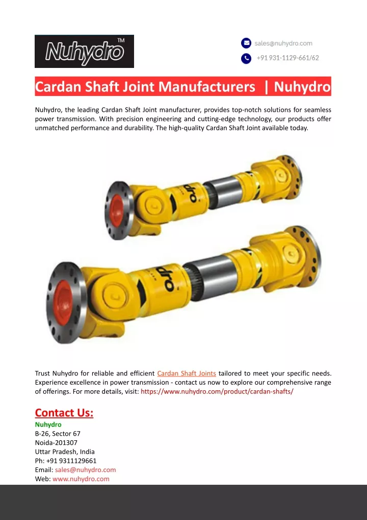 cardan shaft joint manufacturers nuhydro