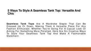 5 Ways To Style A Seamless Tank Top Versatile and Chic