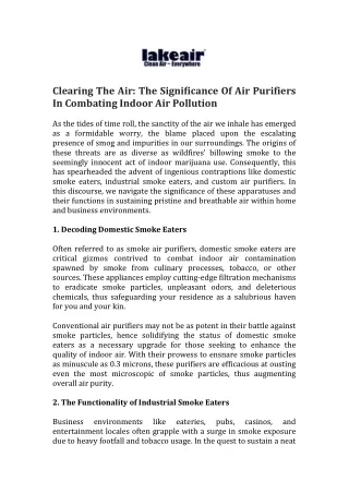 Clearing The Air: The Significance Of Air Purifiers In Combating Indoor Air Poll