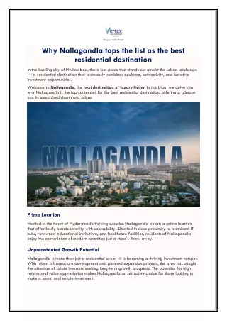 Why Nallagandla tops the list as the best residential destination