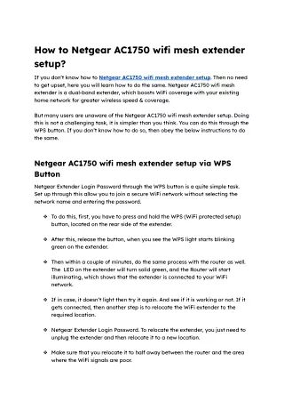 Netgear AC1750 Wifi Mesh Extender Setup | Methods To Fix