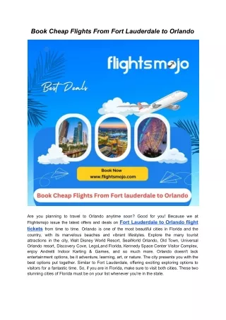 Book Cheap Flights From Fort lauderdale to Orlando