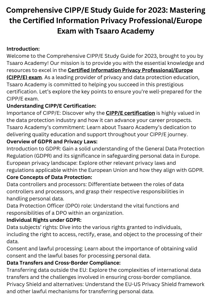 comprehensive cipp e study guide for 2023