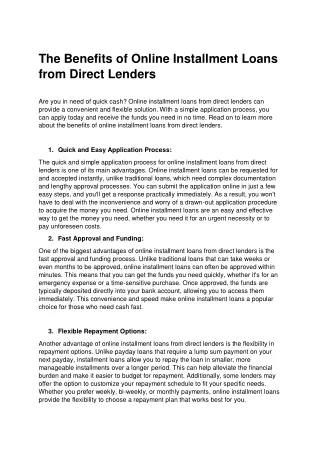 The Benefits of Online Installment Loans from Direct Lenders