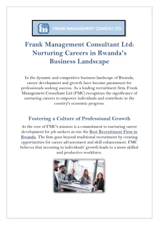 Best Recruitment Firm in Rwanda Frank Management Consultant Ltd