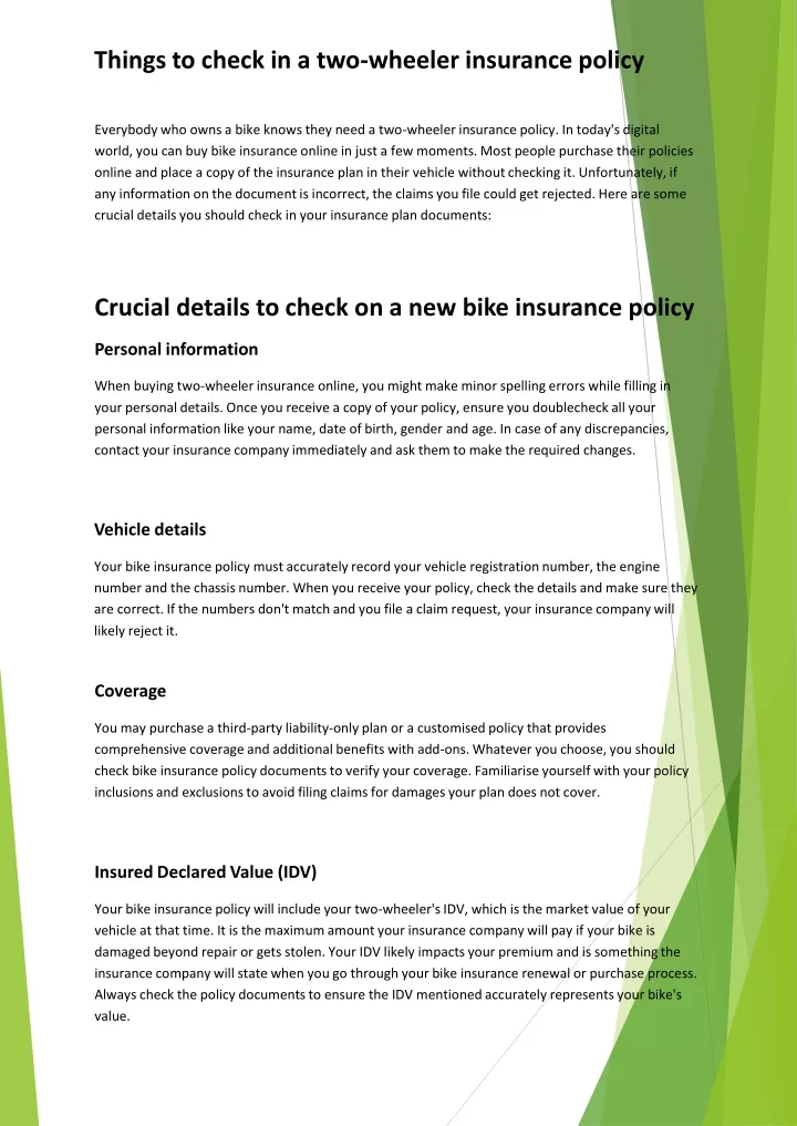 things to check in a two wheeler insurance policy