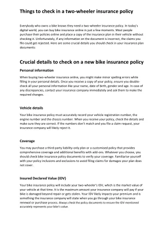 Things to check in a two-wheeler insurance policy