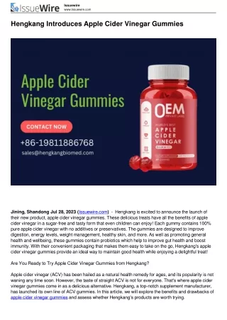 Hengkang Introduces Apple Cider Vinegar Gummies
