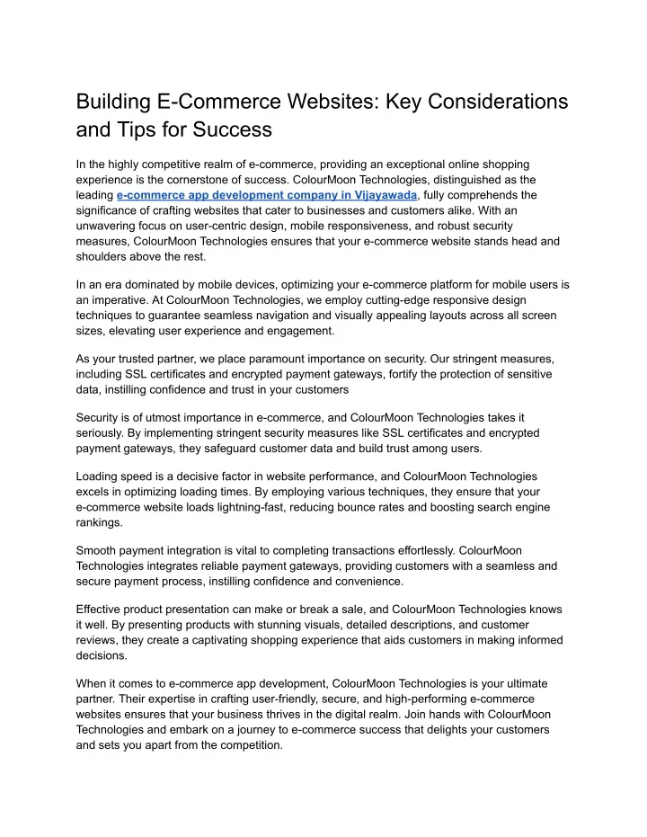 building e commerce websites key considerations