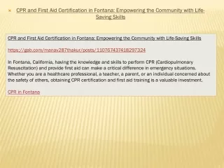 CPR and First Aid Certification in Fontana: Empowering the Community