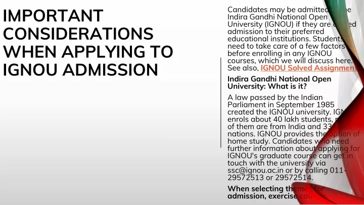 important considerations when applying to ignou admission