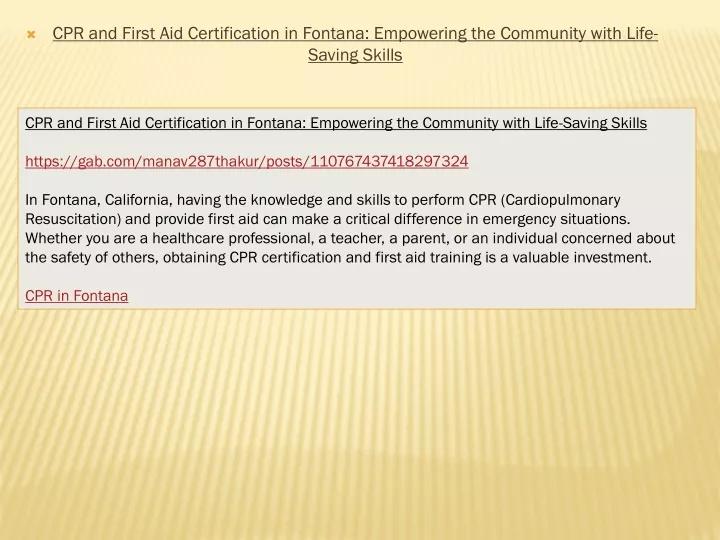 cpr and first aid certification in fontana empowering the community with life saving skills