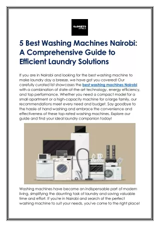 5 Best Washing Machines Nairobi - A Comprehensive Guide to Efficient Laundry Solutions