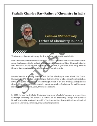 Prafulla Chandra Ray- Father of Chemistry In India
