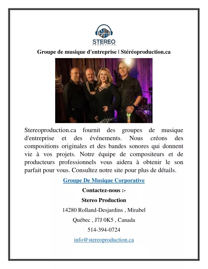 groupe de musique d entreprise st r oproduction ca