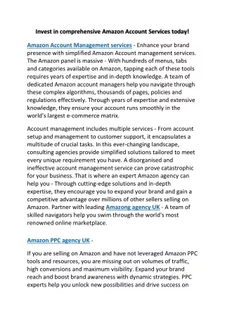 Invest in comprehensive Amazon Account Services today!