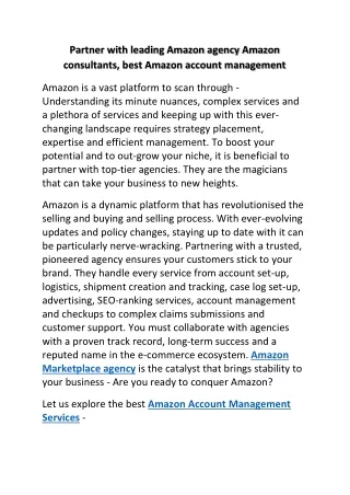 Partner with leading Amazon agency Amazon consultants, best Amazon account management