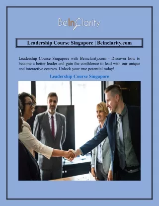 Leadership Course Singapore  Beinclarity.com