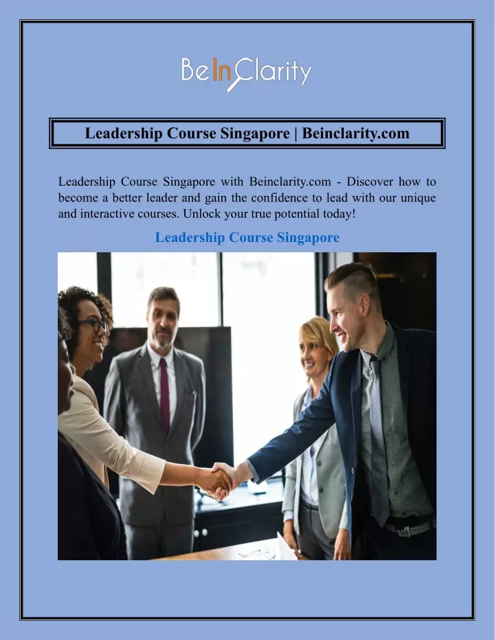 leadership course singapore beinclarity com