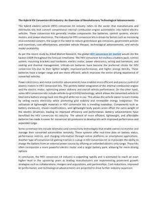 the hybrid ev conversion kit industry an overview