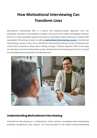 How Motivational Interviewing Can Transform Lives