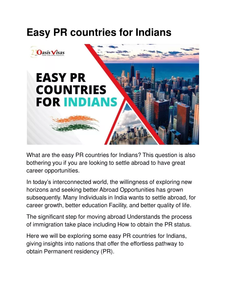 easy pr countries for indians