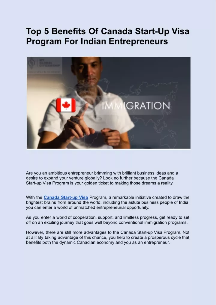 top 5 benefits of canada start up visa program