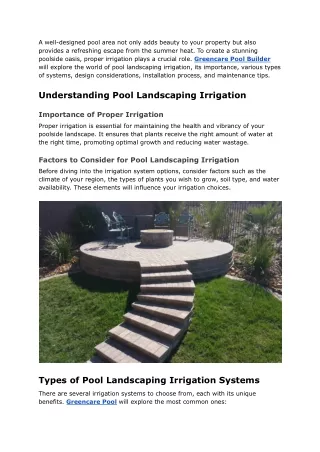 Greencare Pool Builder - Pool Landscaping Irrigation
