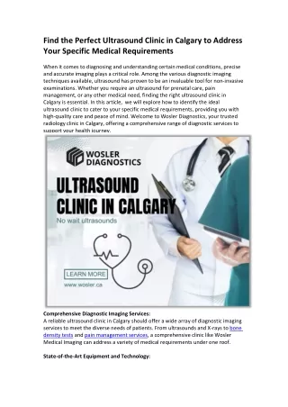 Find the Perfect Ultrasound Clinic in Calgary to Address Your Specific Medical Requirements