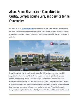 About Prime Healthcare - Committed to Quality, Compassionate Care, and Service to the Community