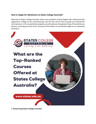 How to Apply for Admissions at States College Australia